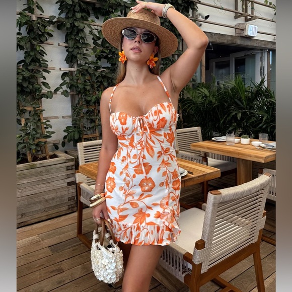 12th tribe NWT Belle Floral Mini Dress Orange Floral Strappy Dress - Picture 7 of 7